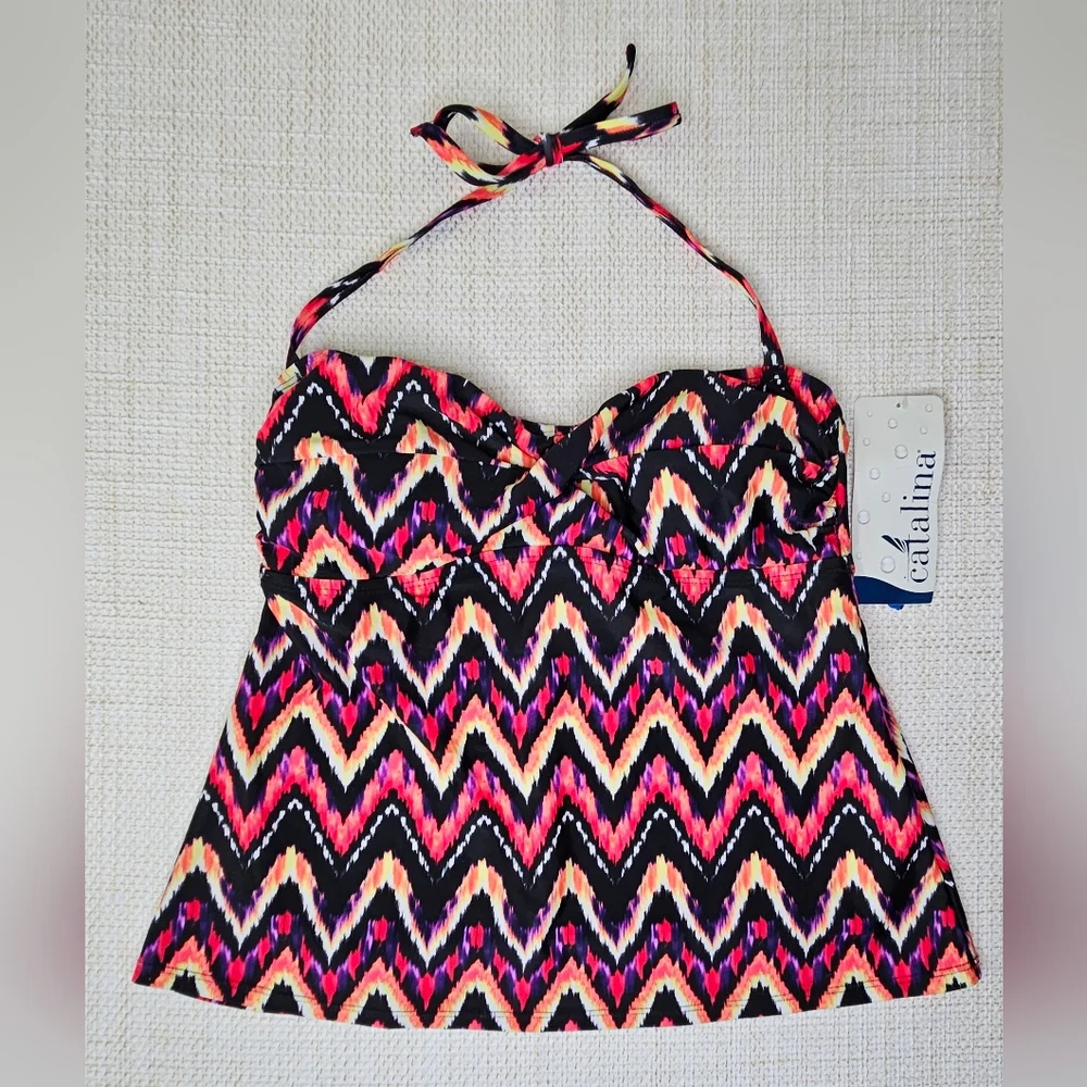 NWT Women's Catalina Red/Black Tankini Halter Top Size M - Picture 3 of 10